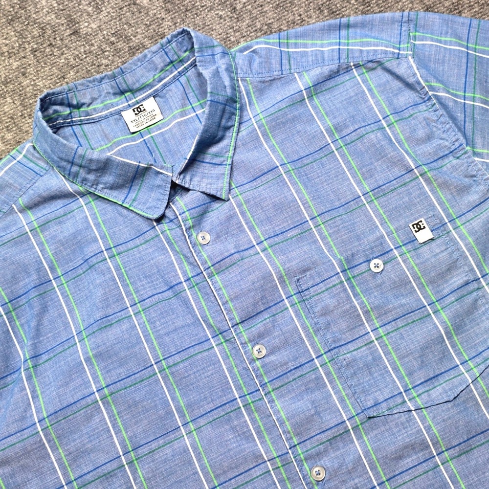 DC Shoes Carney Men's XXL Blue Green Plaid Short Sleeve Button Up Shirt